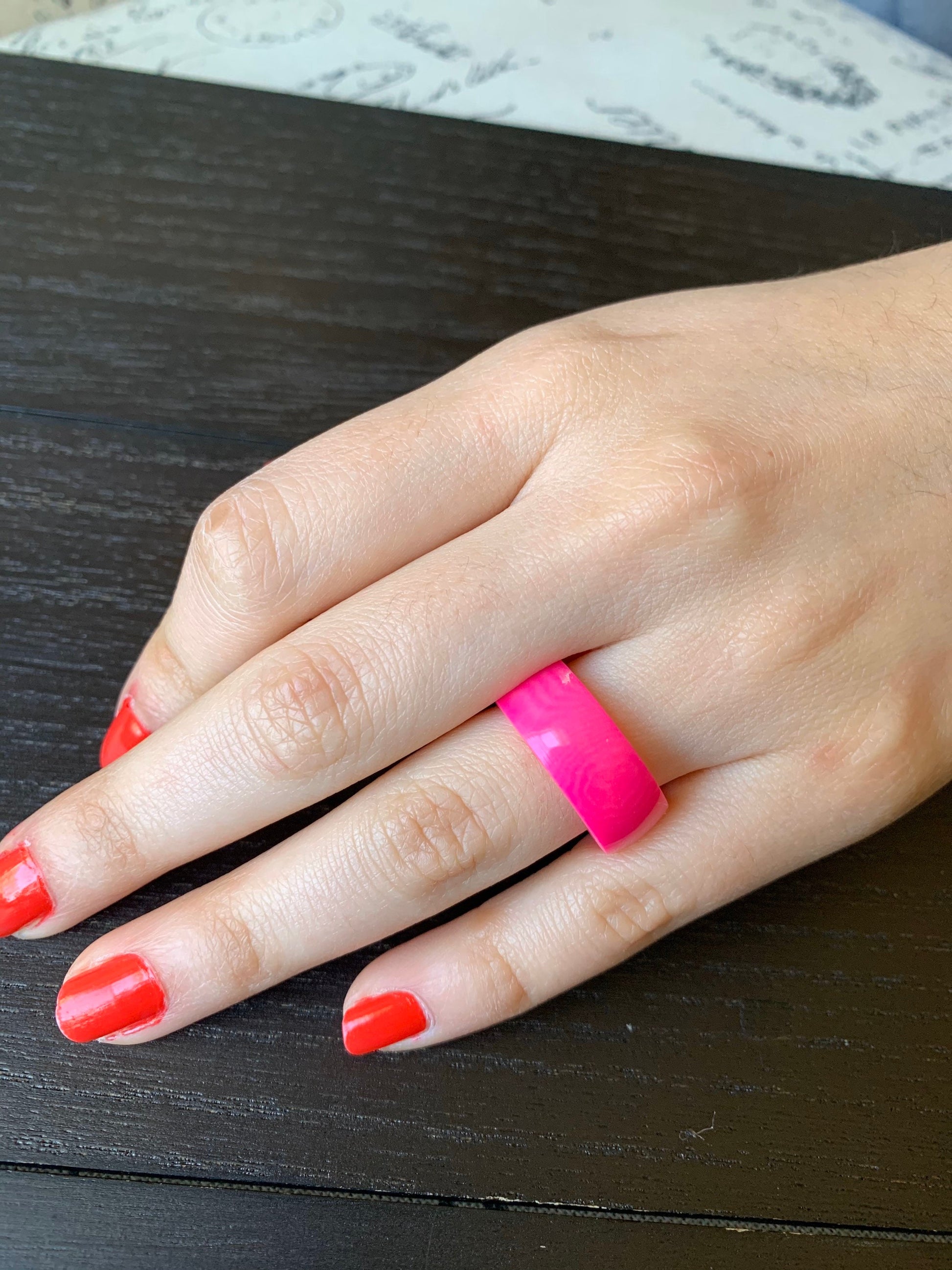 Pink band ring Simple hand carved ring Tagua jewelry Beach fashion trends Casual wear 10 mm Thick ring Summer fashion trends Resort wear
