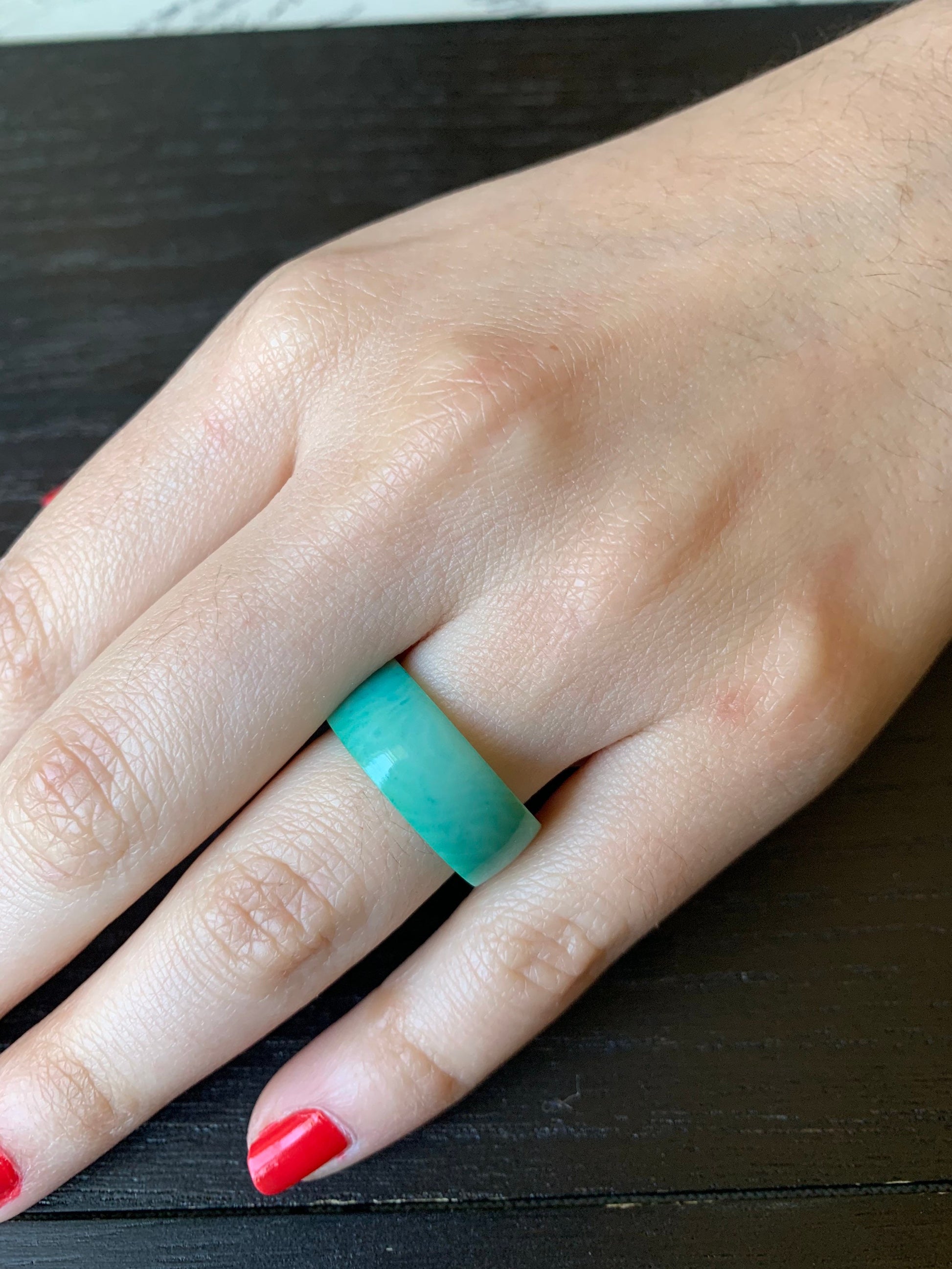 Turquoise green band ring Tagua jewelry Simple hand carved ring Fall fashion trends Beach wedding 10 mm Thick ring Mother's day gift ideas