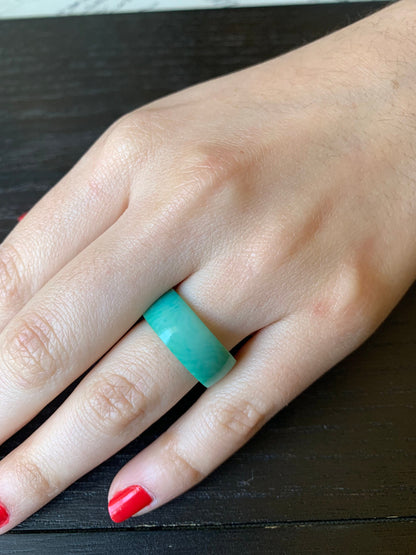 Turquoise green band ring Tagua jewelry Simple hand carved ring Fall fashion trends Beach wedding 10 mm Thick ring Mother's day gift ideas