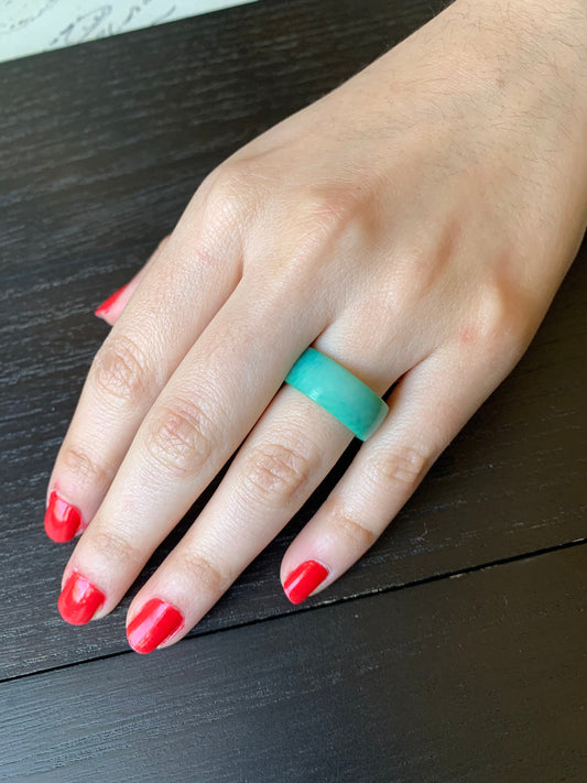 Turquoise green band ring Tagua jewelry Simple hand carved ring Summer fashion trends Beach wedding 10 mm Thick ring Mother's day gift ideas