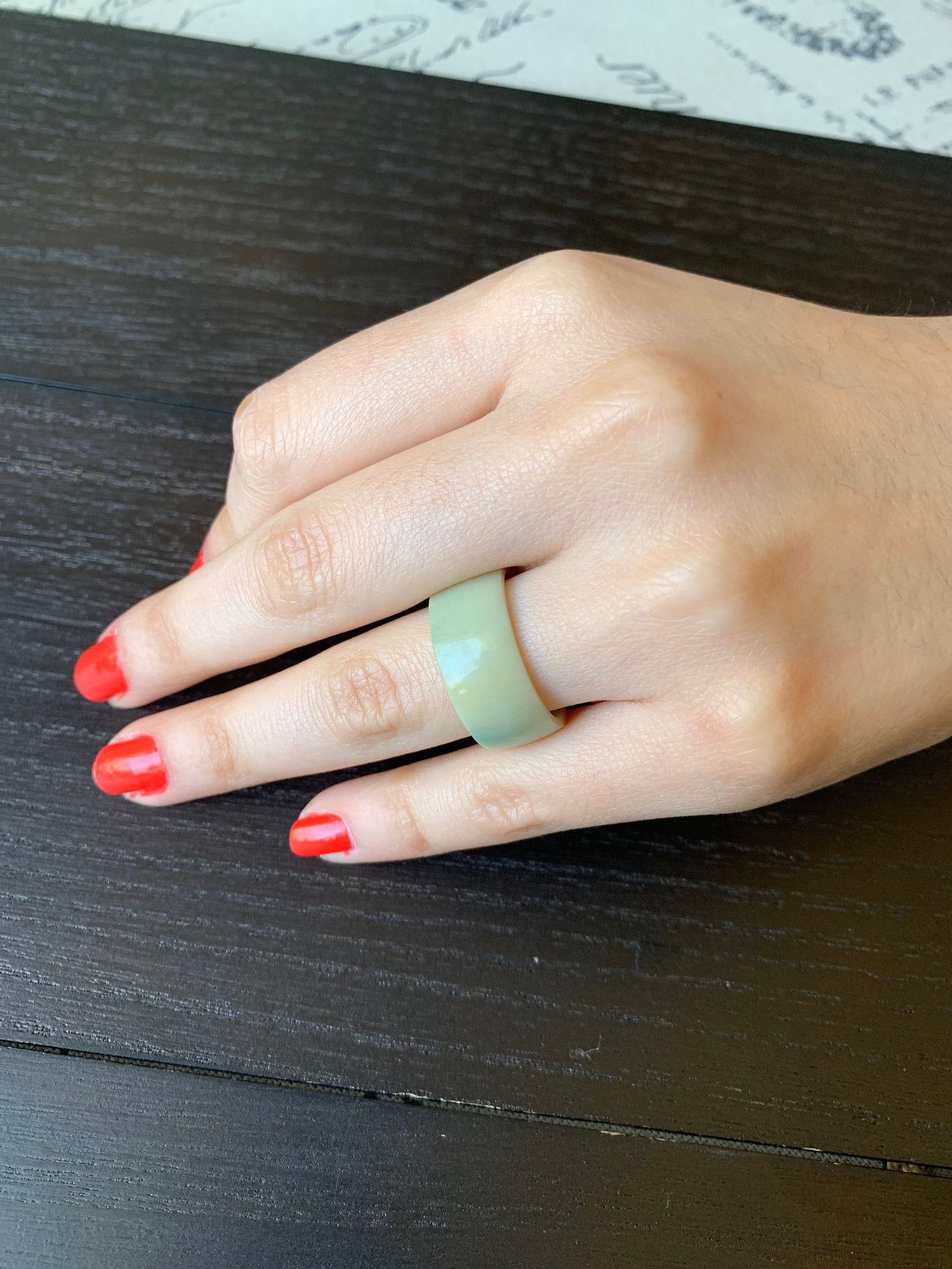 Sage green band ring 10 mm Thick ring Anniversary gift Tagua jewelry Simple hand carved ring Spring fashion trends Lightweight Handmade
