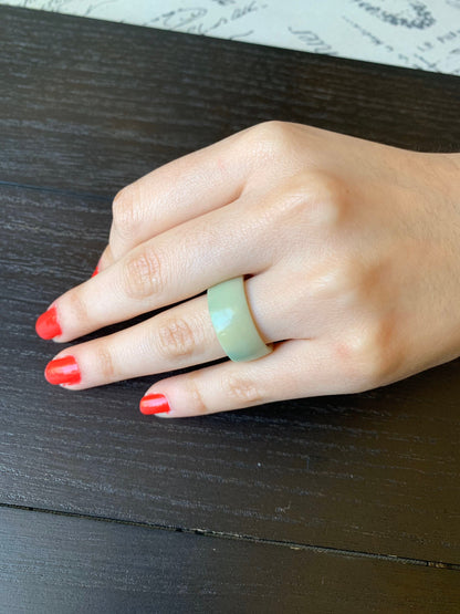 Sage green band ring 10 mm Thick ring Anniversary gift Tagua jewelry Simple hand carved ring Spring fashion trends Lightweight Handmade