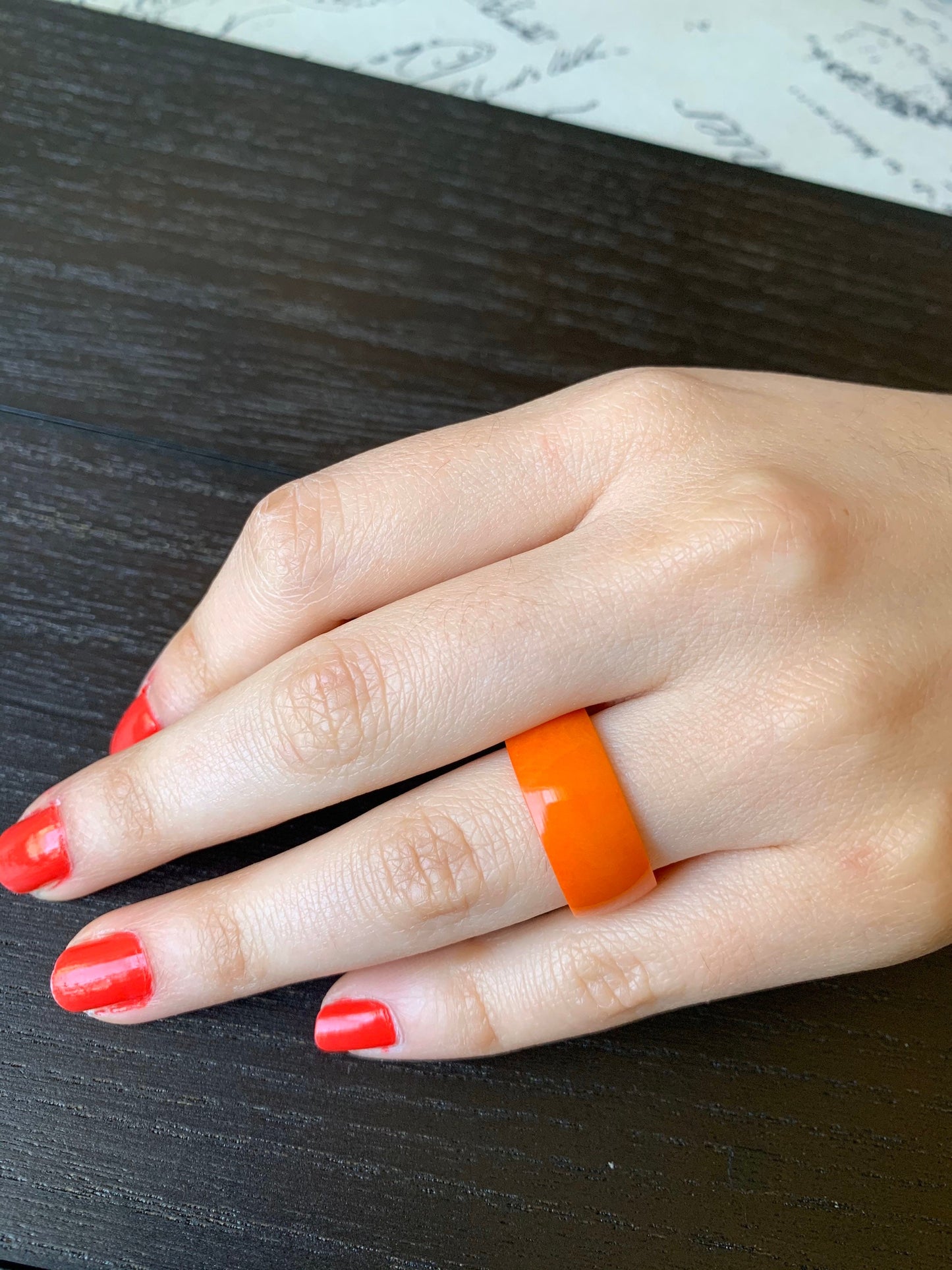 Orange band ring 10 mm Thick ring Tagua jewelry Anniversary gift Simple hand carved ring Mother's day gifts under 10 Summer fashion trends