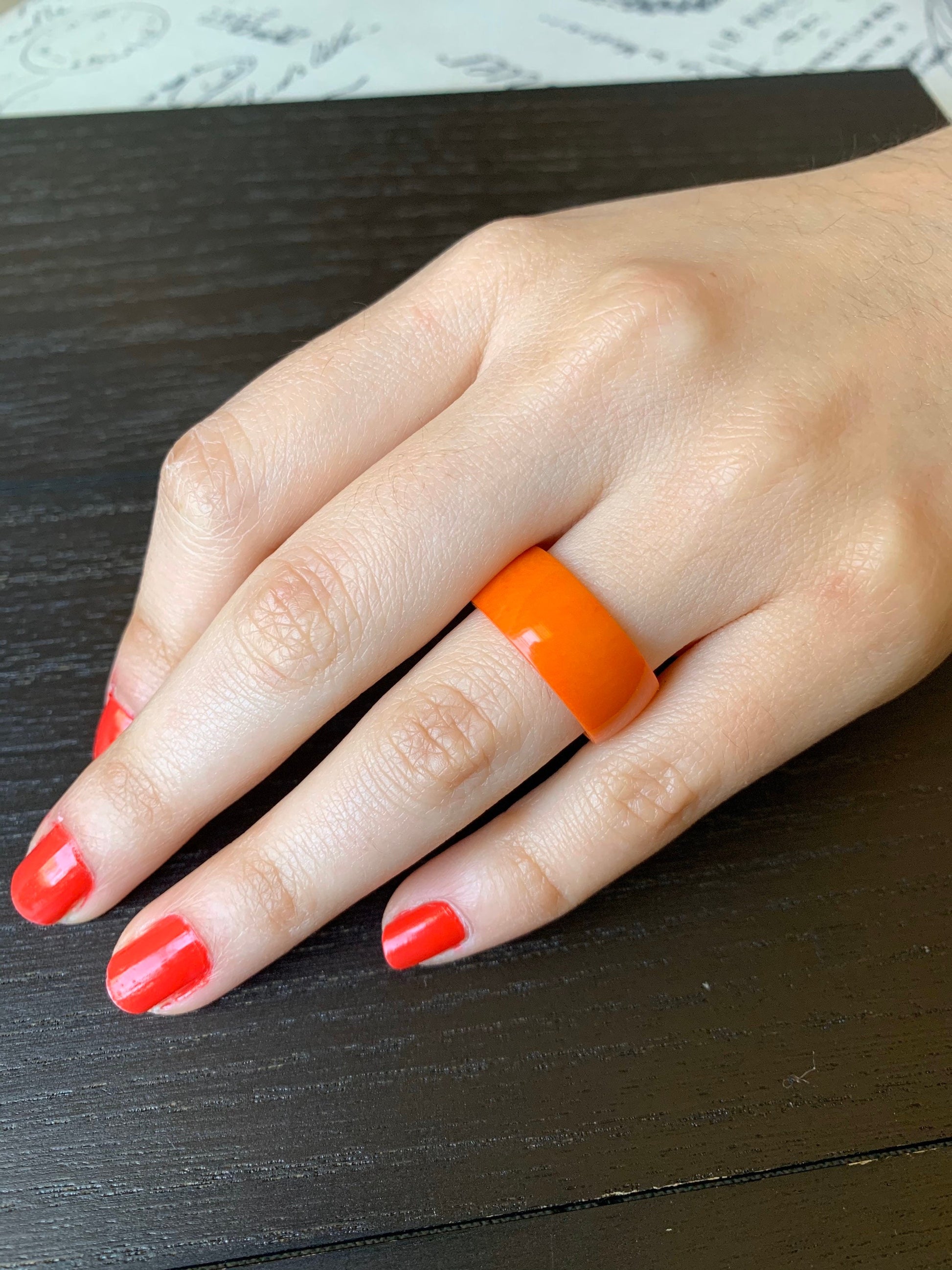Orange band ring 10 mm Thick ring Tagua jewelry Anniversary gift Simple hand carved ring Mother's day gifts under 10 Summer fashion trends