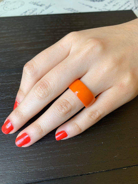 Orange band ring 10 mm Thick ring Tagua jewelry Anniversary gift Simple hand carved ring Fall fashion 2025s Artsy gifts Art to wear