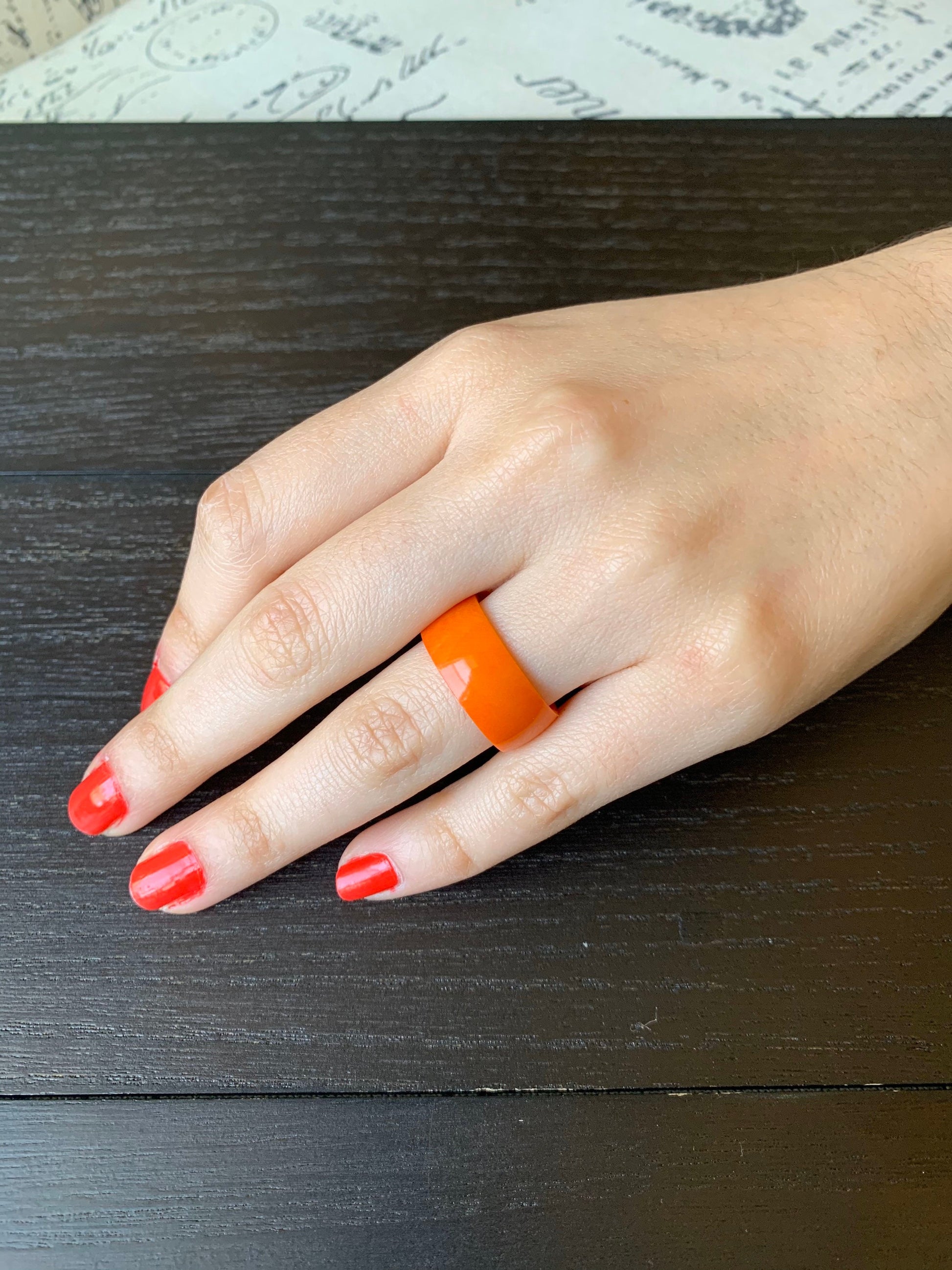 Orange band ring 10 mm Thick ring Tagua jewelry Anniversary gift Simple hand carved ring Fall fashion 2025s Artsy gifts Art to wear