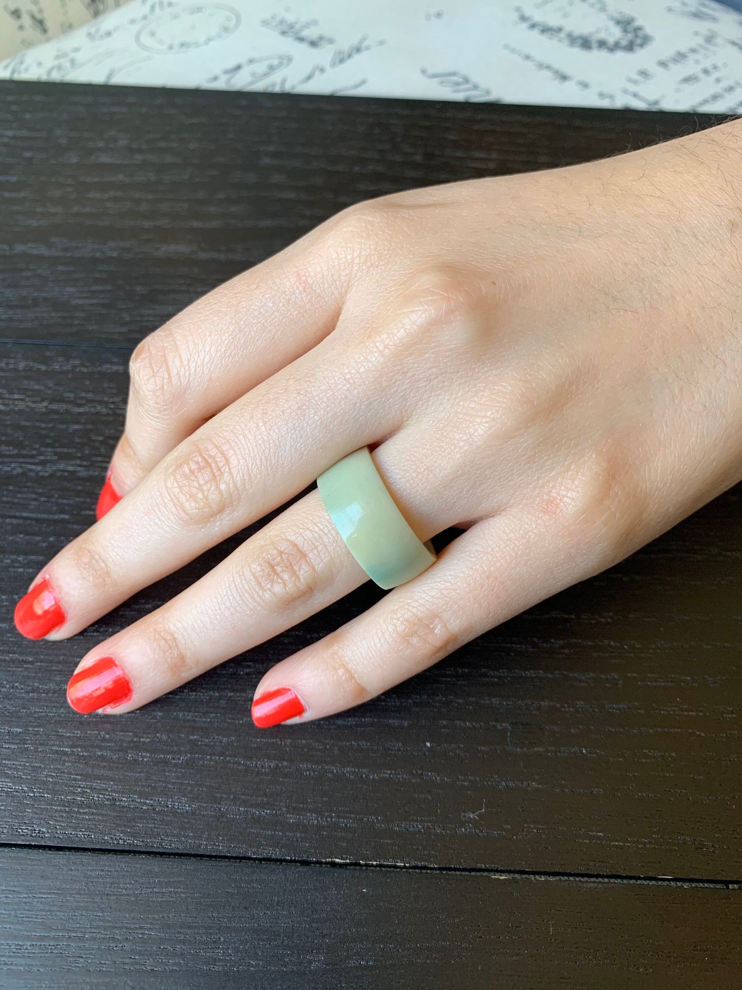 Sage green band ring 10 mm Thick ring Anniversary gift Tagua jewelry Simple hand carved ring Spring fashion trends Lightweight Handmade