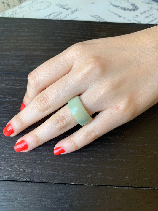Sage green band ring 10 mm Thick ring Anniversary gift Tagua jewelry Simple hand carved ring Spring fashion trends Lightweight Handmade