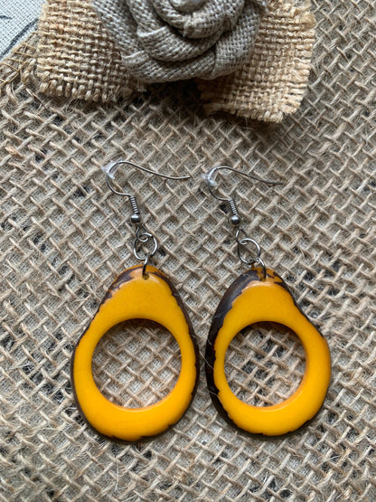 Mustard yellow earrings Tagua earrings Beaded statement earrings Dangly earrings boho Drop bead earrings Art to wear Fall fashion Artsy gift