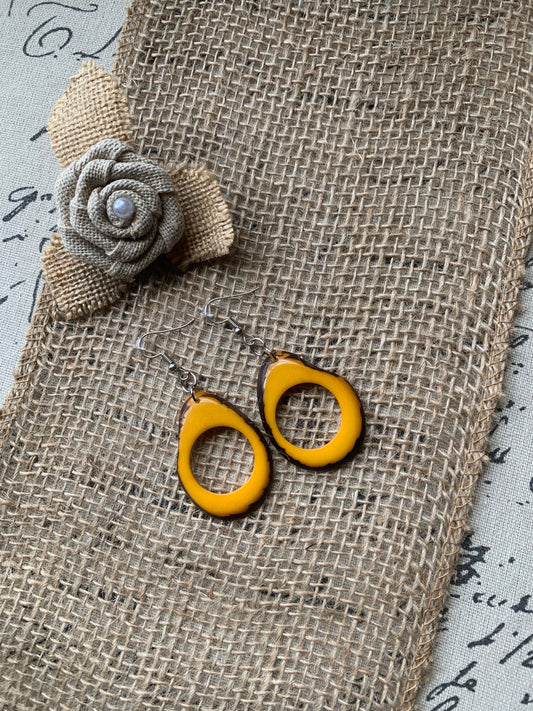 Mustard yellow earrings Tagua earrings Beaded statement earrings Dangly earrings boho Drop bead earrings Art to wear Fall fashion Artsy gift