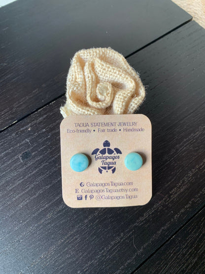 Aqua blue stud earrings Round beaded earrings Tagua jewelry Fall fashion trends Fall fashion 2025s Cute button earrings Wearable art