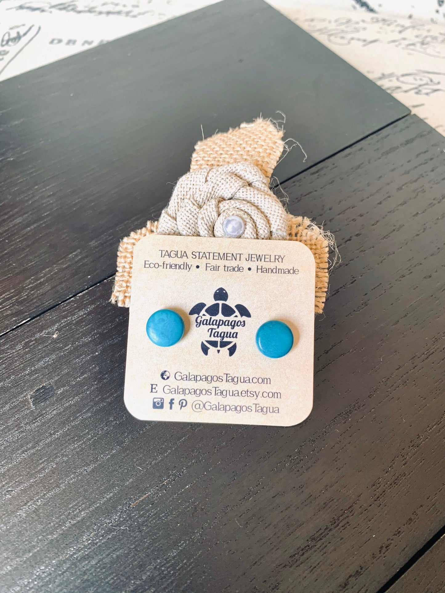 Turquoise blue stud earrings Round beaded earrings Tagua jewelry Circle post earrings Easter basket gifts Wearable art Handmade beaded