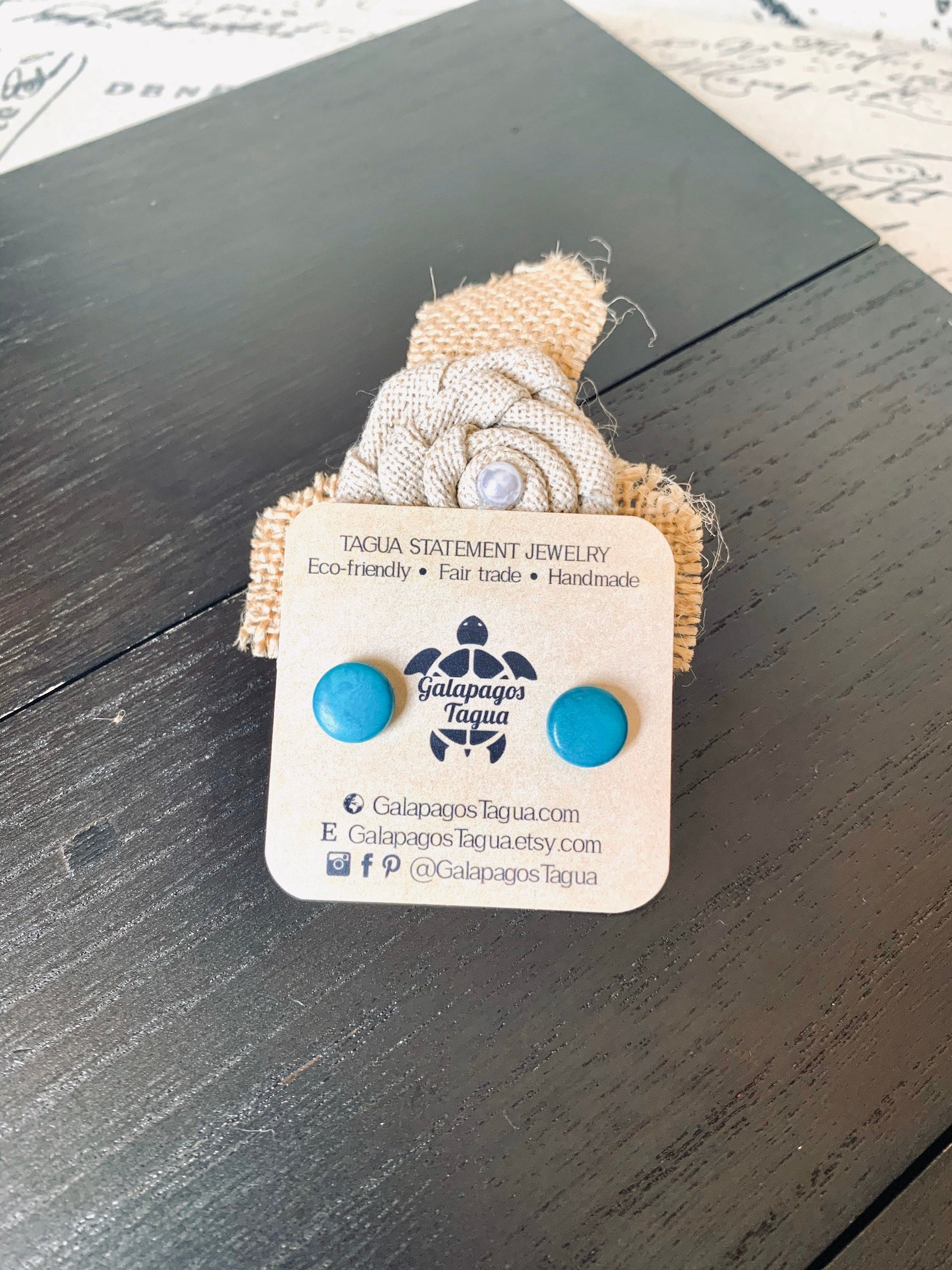 Turquoise blue stud earrings Round beaded earrings Tagua jewelry Circle post earrings Easter basket gifts Wearable art Handmade beaded