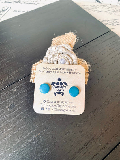 Turquoise blue stud earrings Round beaded earrings Tagua jewelry Circle post earrings Easter basket gifts Wearable art Handmade beaded