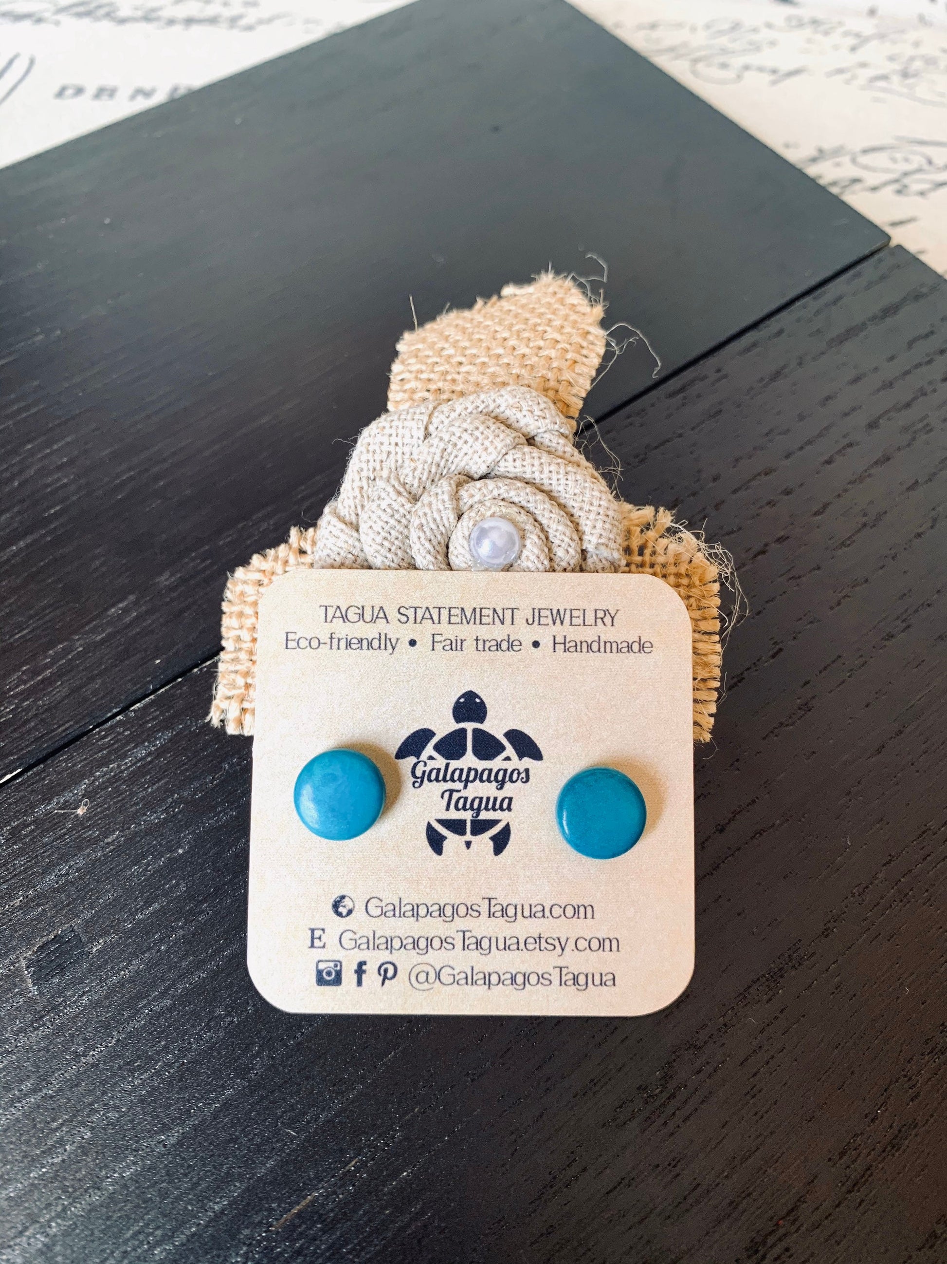 Turquoise blue stud earrings Round beaded earrings Tagua jewelry Circle post earrings Easter basket gifts Wearable art Handmade beaded