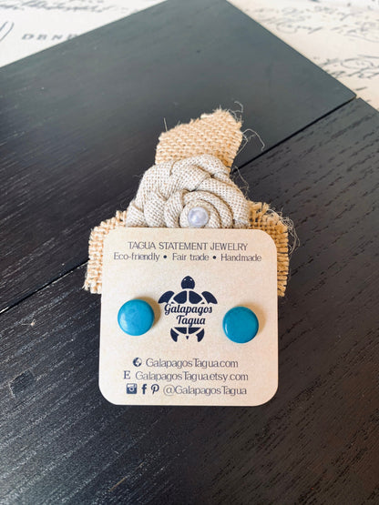 Turquoise blue stud earrings Round beaded earrings Tagua jewelry Circle post earrings Easter basket gifts Wearable art Handmade beaded