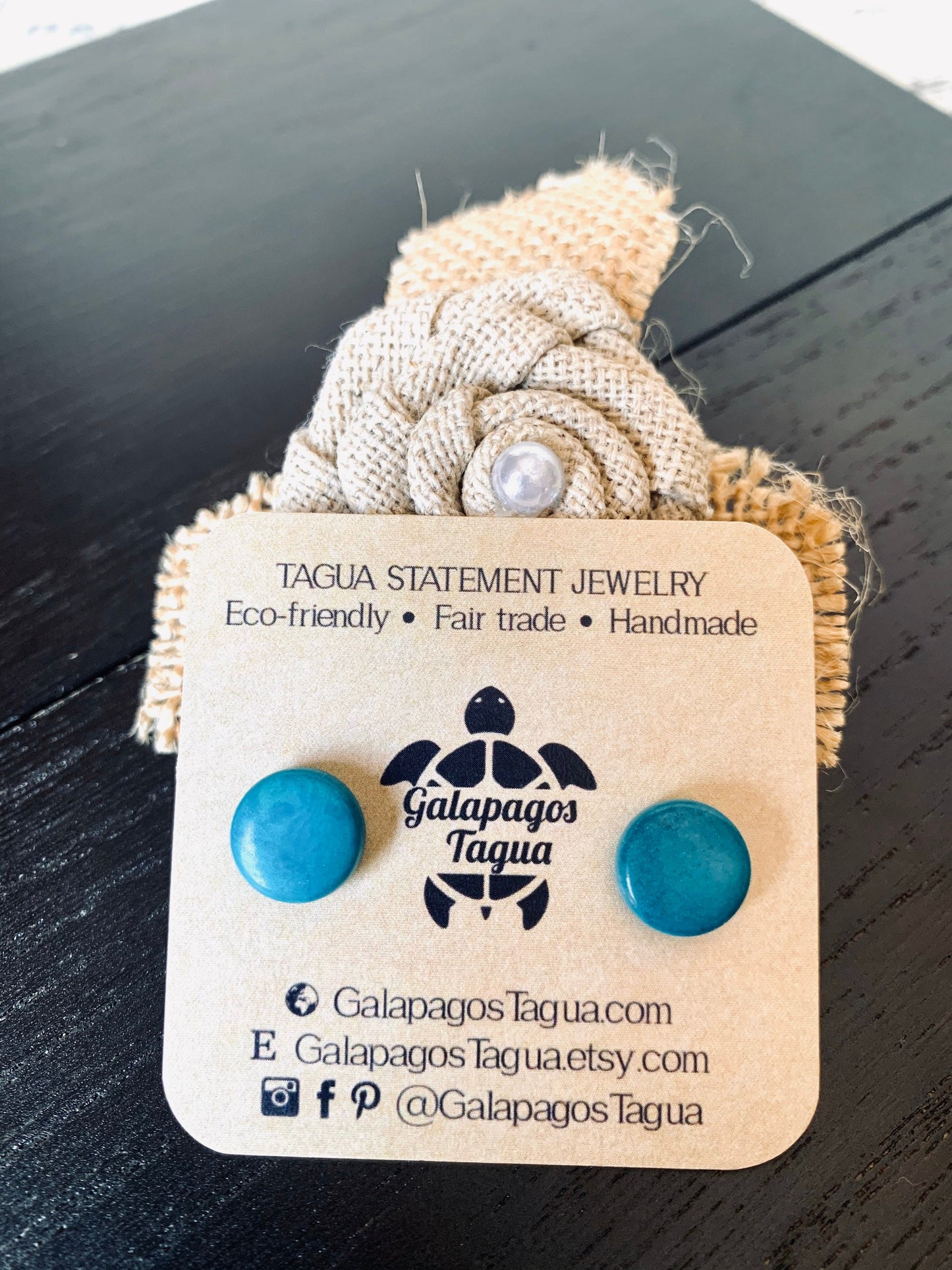Turquoise blue stud earrings Round beaded earrings Tagua jewelry Circle post earrings Easter basket gifts Wearable art Handmade beaded