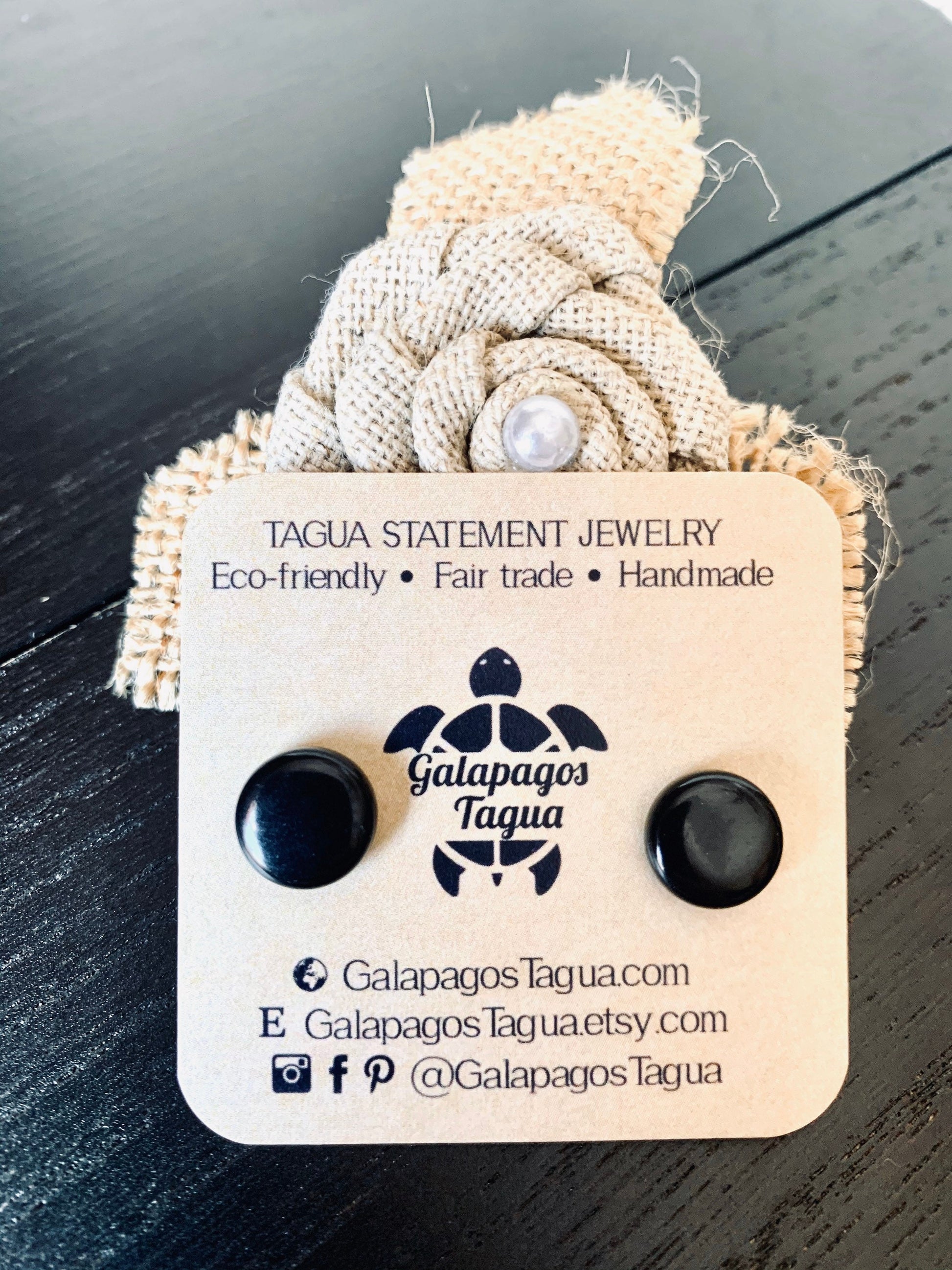 Black stud earrings Button post earrings Tagua jewelry Mothers day gift Edgy earrings Wearable art Fall fashion Art to wear Hypoallergenic