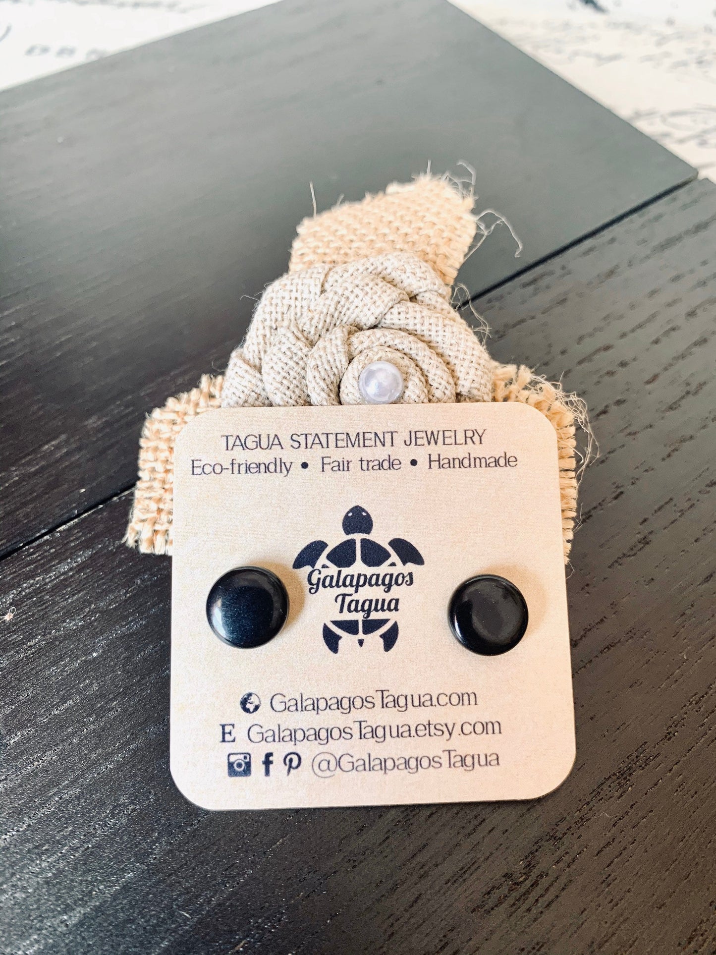 Black stud earrings Button post earrings Tagua jewelry Mothers day gift Edgy earrings Wearable art Fall fashion Art to wear Hypoallergenic