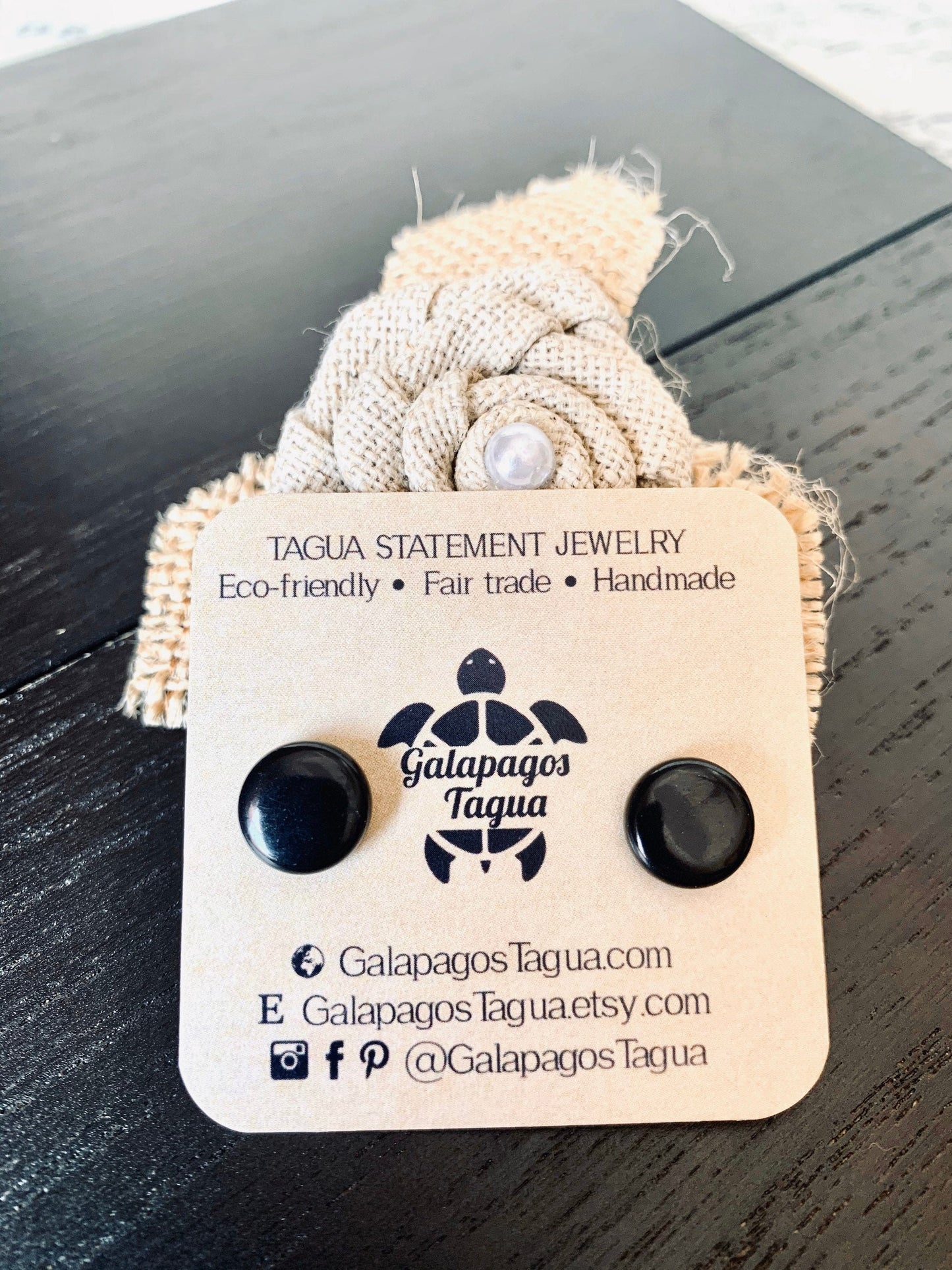 Black stud earrings Button post earrings Tagua jewelry Mothers day gift Edgy earrings Wearable art Fall fashion Art to wear Hypoallergenic