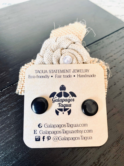 Black stud earrings Button post earrings Tagua jewelry Mothers day gift Edgy earrings Wearable art Fall fashion Art to wear Hypoallergenic