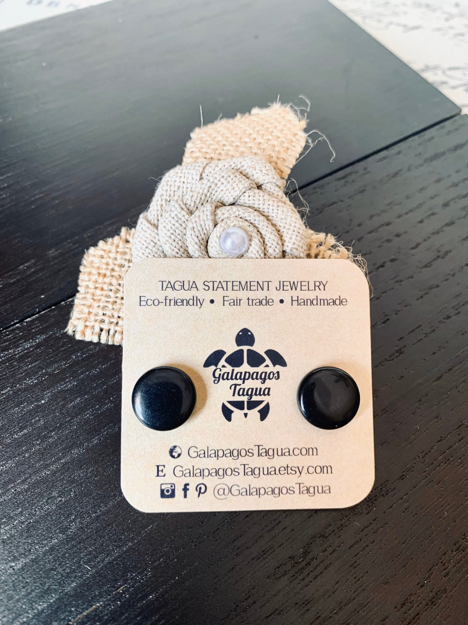 Black posts earrings Tagua jewelry Geometric round studs Fall fashion Artsy gifts Wearable art Button earrings Hypoallergenic posts