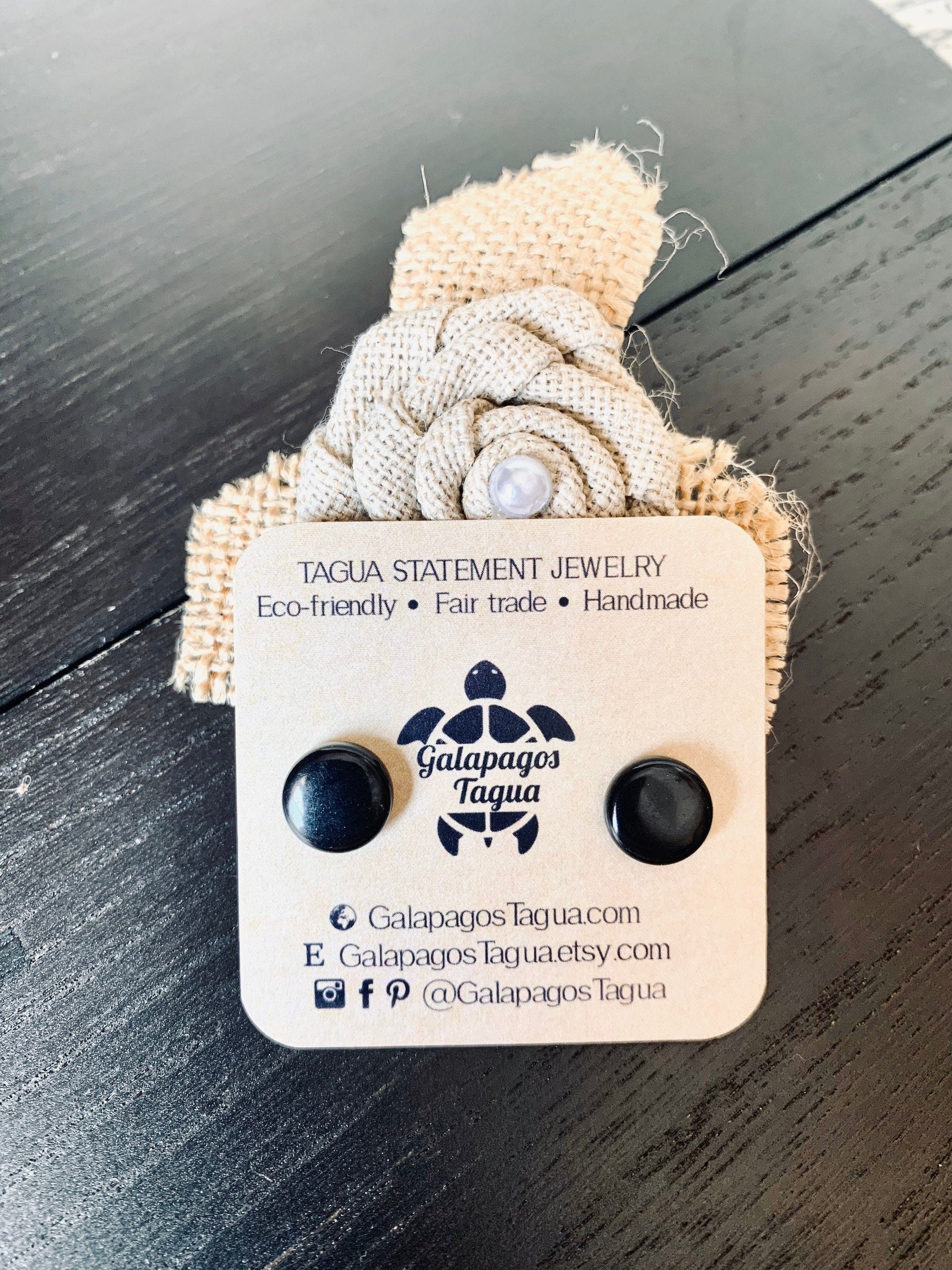 Black stud earrings Button post earrings Tagua jewelry Mothers day gift Edgy earrings Wearable art Fall fashion Art to wear Hypoallergenic