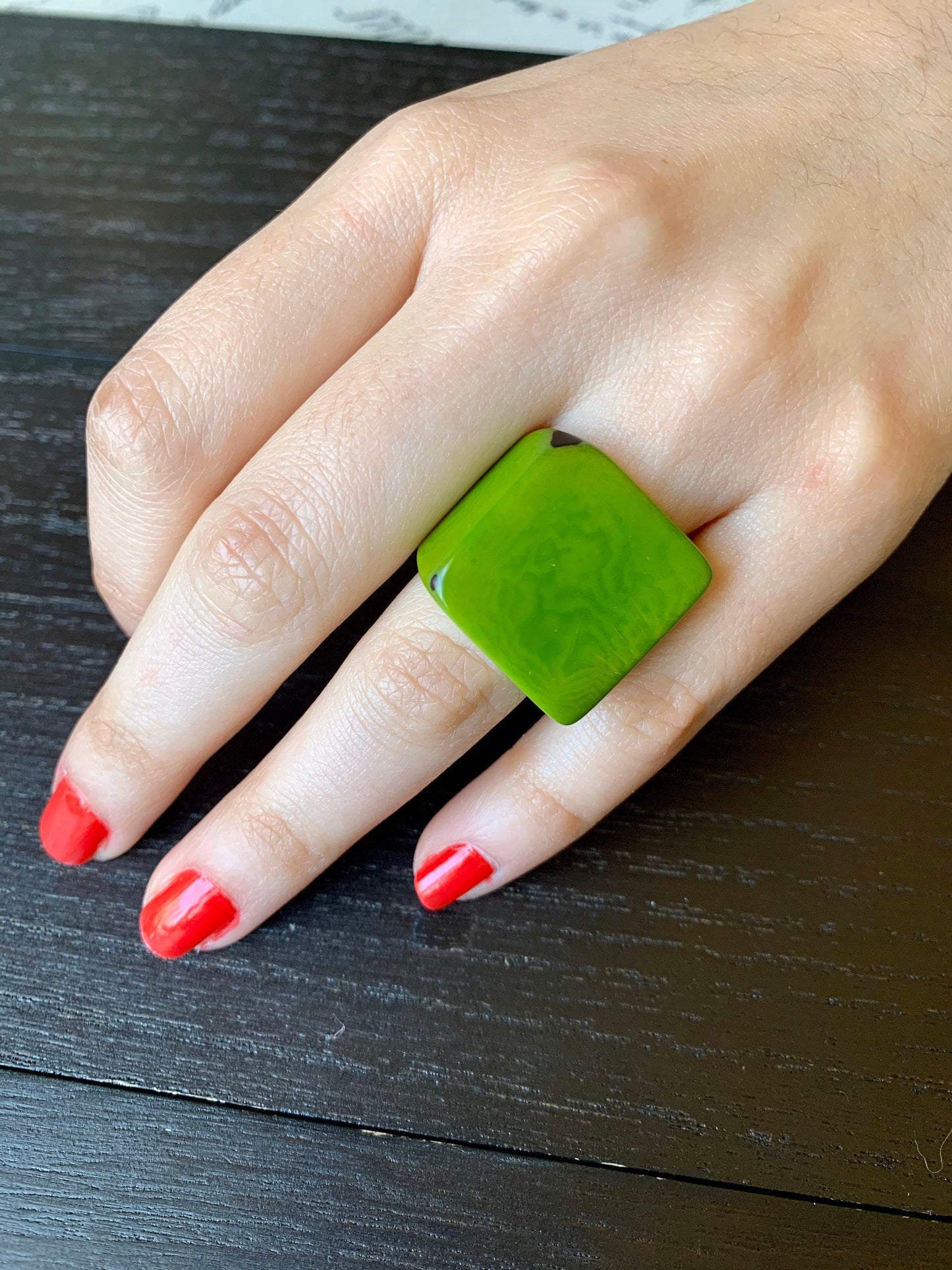 Cocktail ring made of Tagua Green Statement jewelry Fashion women ring Xmas stocking stuffer gifts Unusual jewelry Fall fashion Secret santa