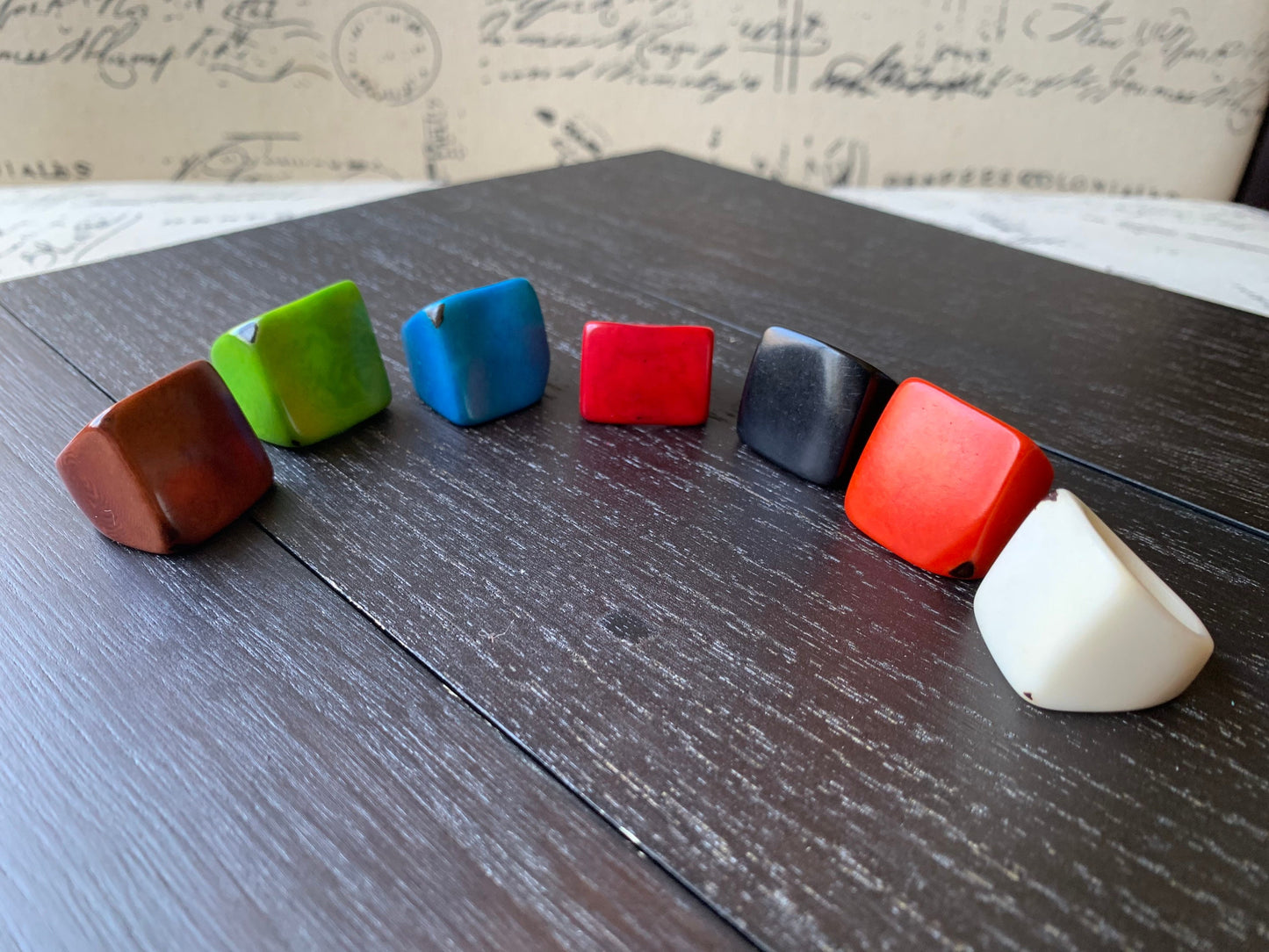 Cocktail ring made of Tagua Fashion women ring Burnt orange square ring Statement jewelry For summer wedding Beach fashion Anniversary gifts