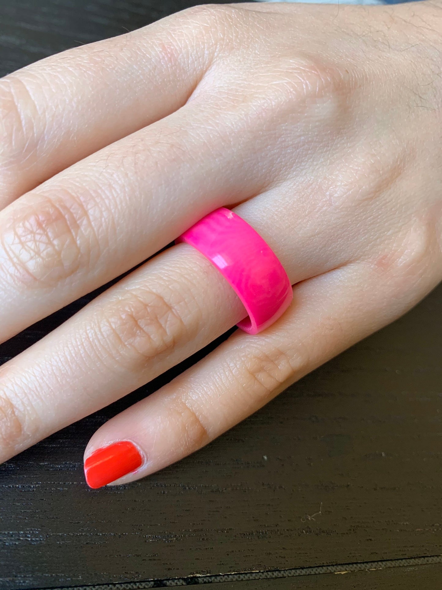 Pink band ring Simple hand carved ring Tagua jewelry Beach fashion trends Casual wear 10 mm Thick ring Summer fashion trends Resort wear