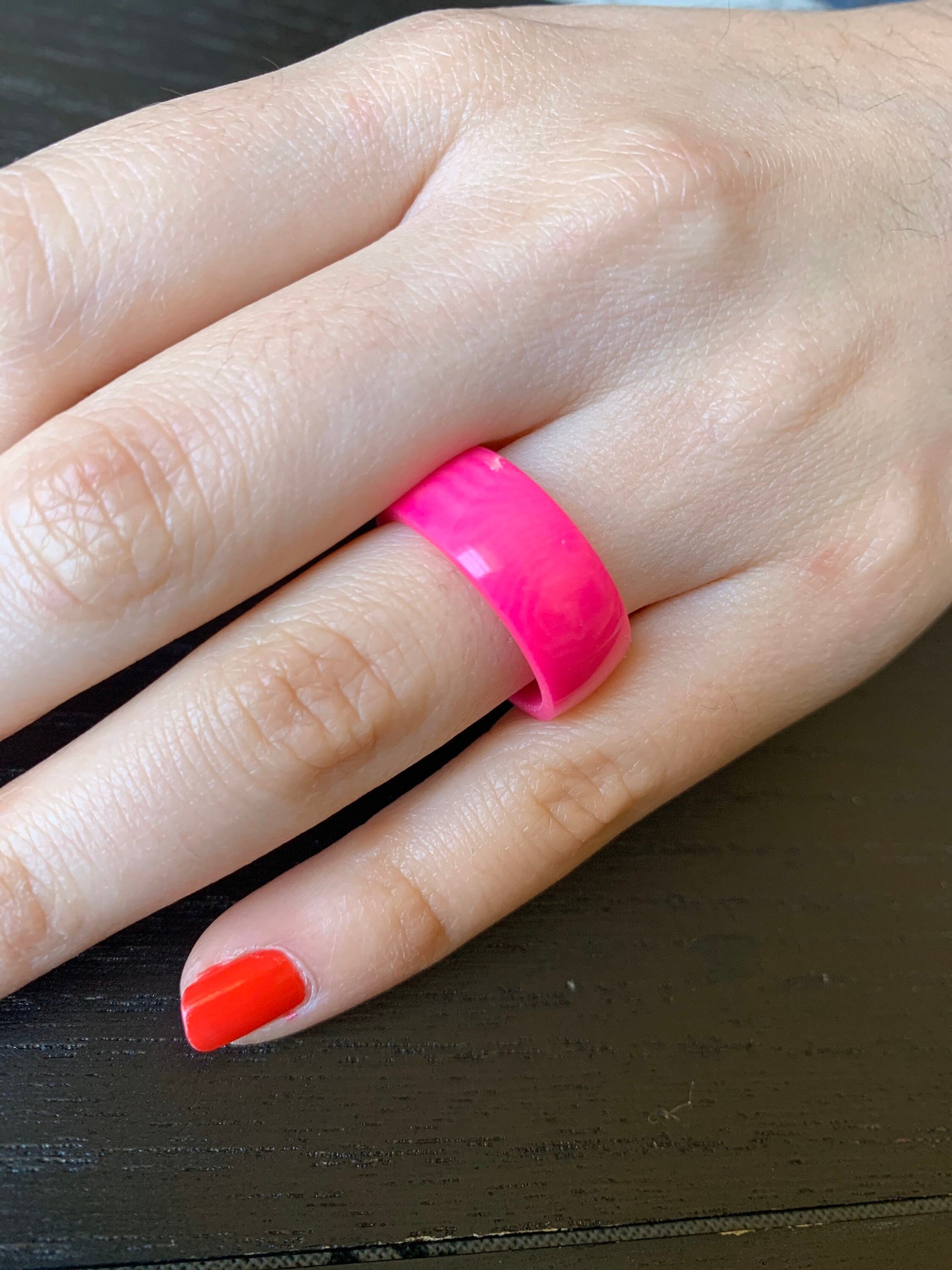 Pink band ring Simple hand carved ring Tagua jewelry Beach fashion trends Casual wear 10 mm Thick ring Summer fashion trends Resort wear