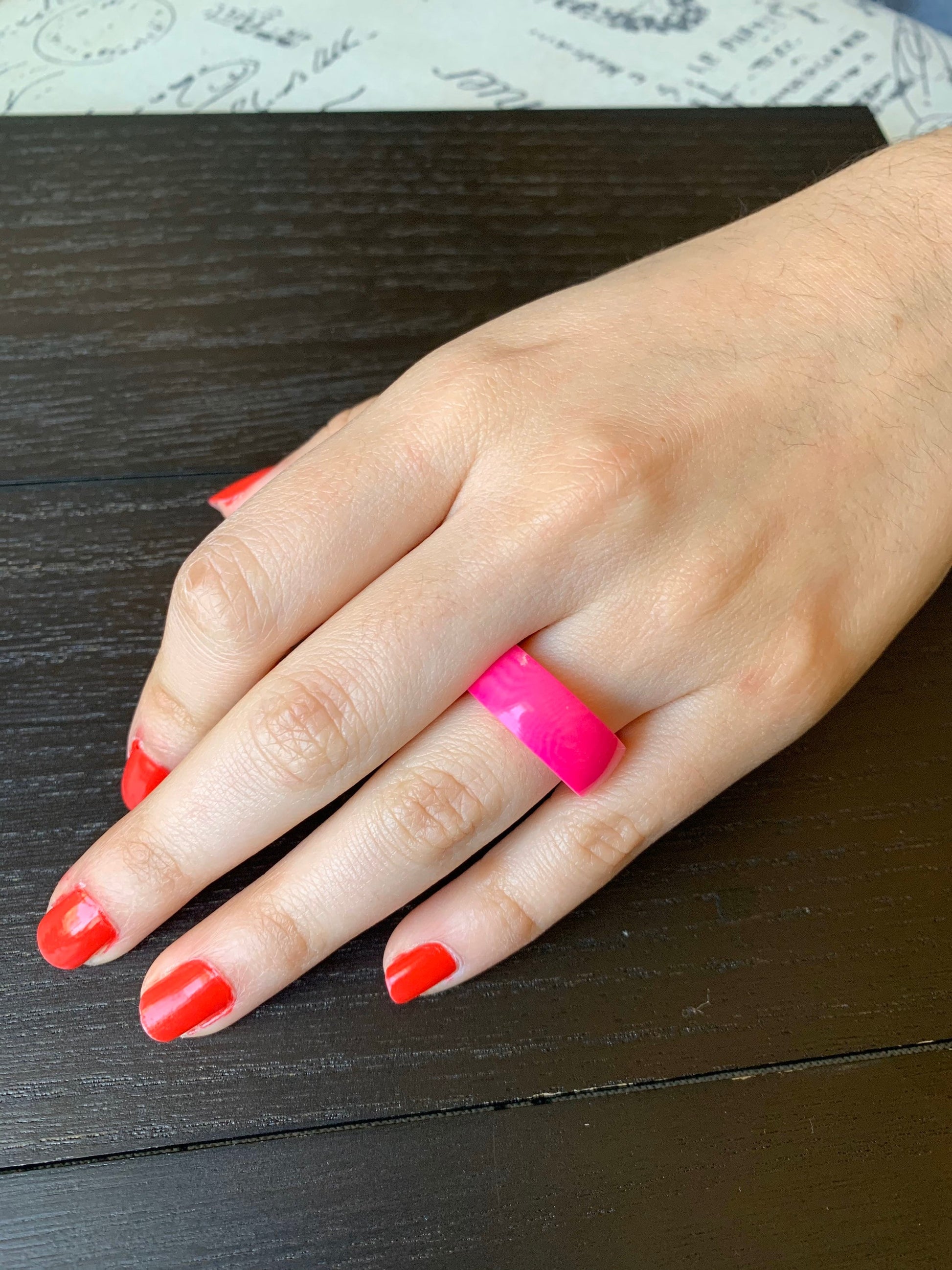Pink band ring Simple hand carved ring Tagua jewelry Beach fashion trends Casual wear 10 mm Thick ring Summer fashion trends Resort wear