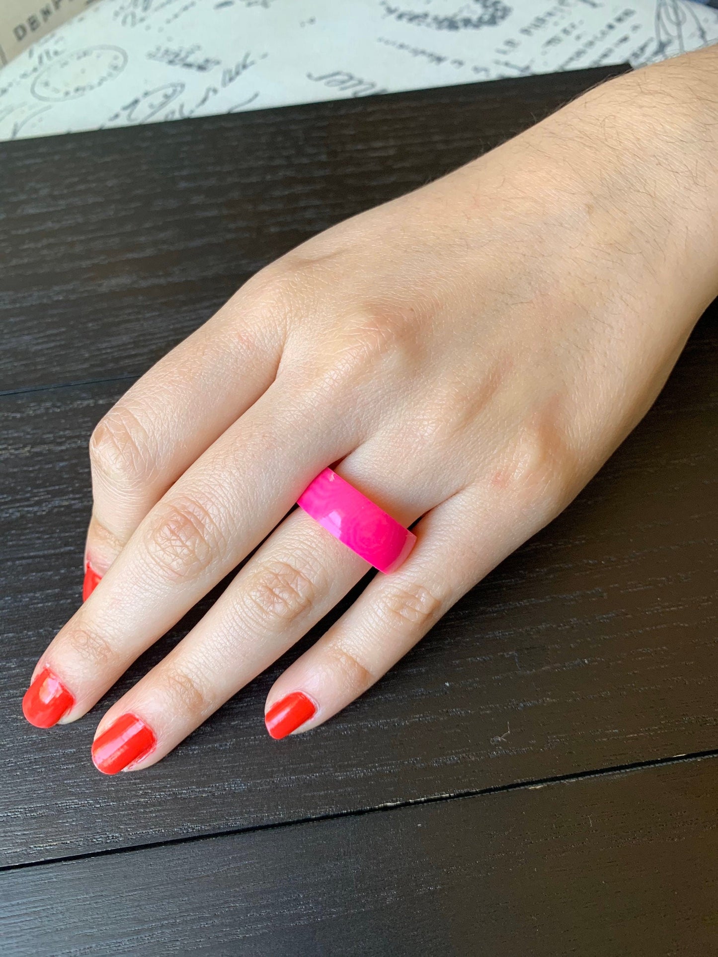 Pink band ring Simple hand carved ring Tagua jewelry Beach fashion trends Casual wear 10 mm Thick ring Summer fashion trends Resort wear