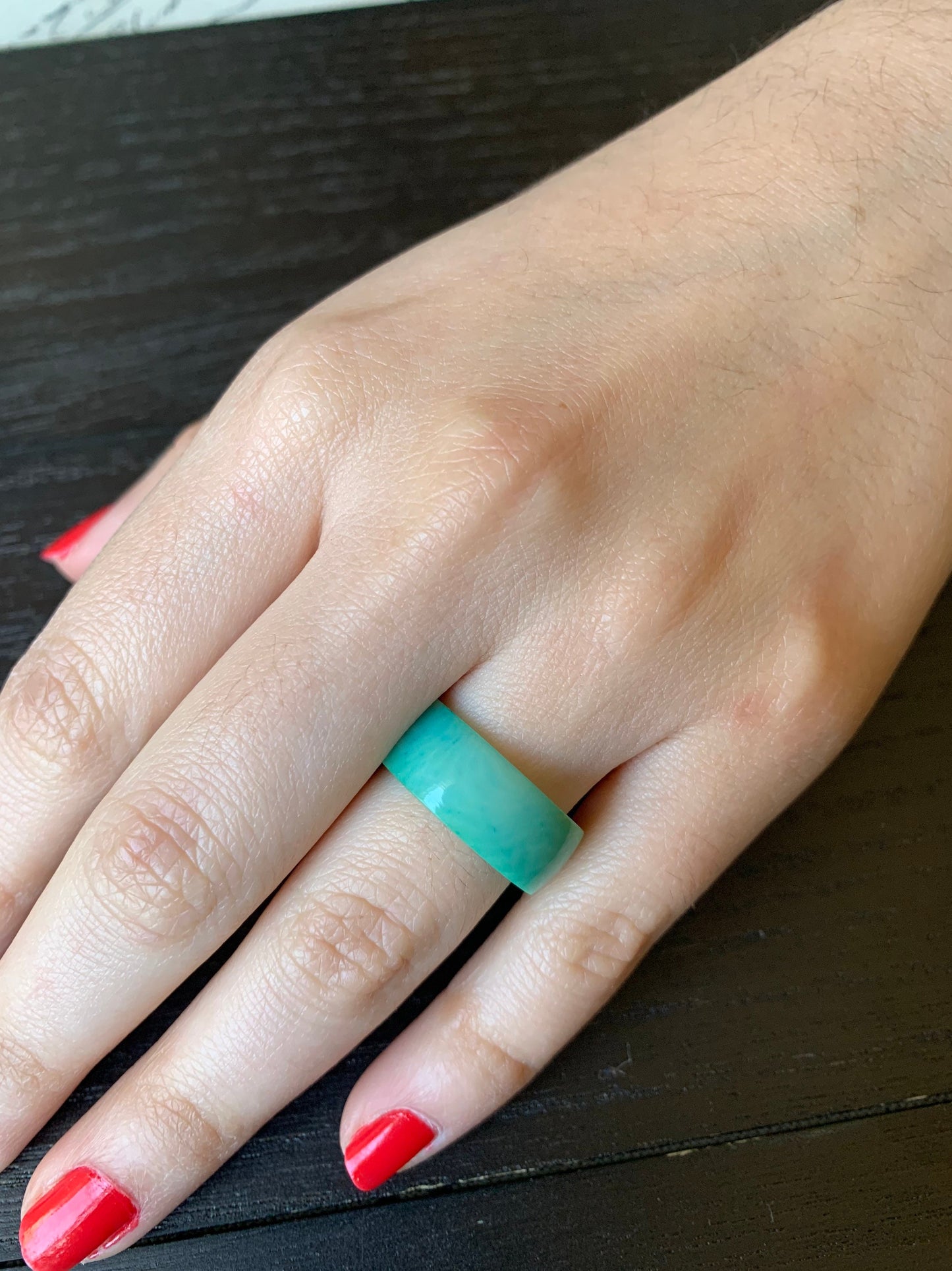 Turquoise green band ring Tagua jewelry Simple hand carved ring Fall fashion trends Beach wedding 10 mm Thick ring Mother's day gift ideas