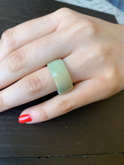 Sage green band ring 10 mm Thick ring Anniversary gift Tagua jewelry Simple hand carved ring Spring fashion trends Lightweight Handmade