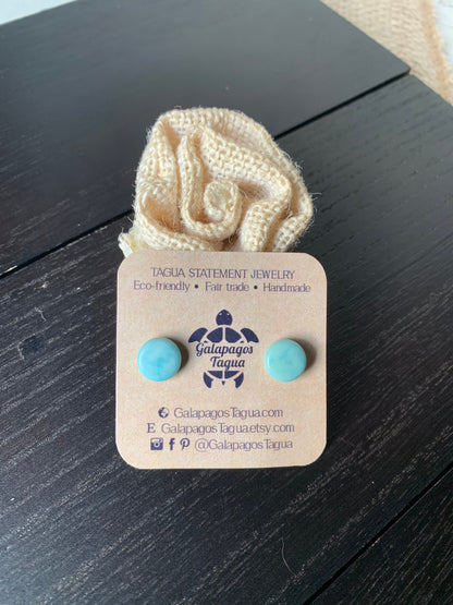 Aqua blue stud earrings Round beaded earrings Tagua jewelry Fall fashion trends Fall fashion 2025s Cute button earrings Wearable art