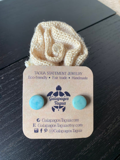 Aqua blue stud earrings Round beaded earrings Tagua jewelry Fall fashion trends Fall fashion 2025s Cute button earrings Wearable art