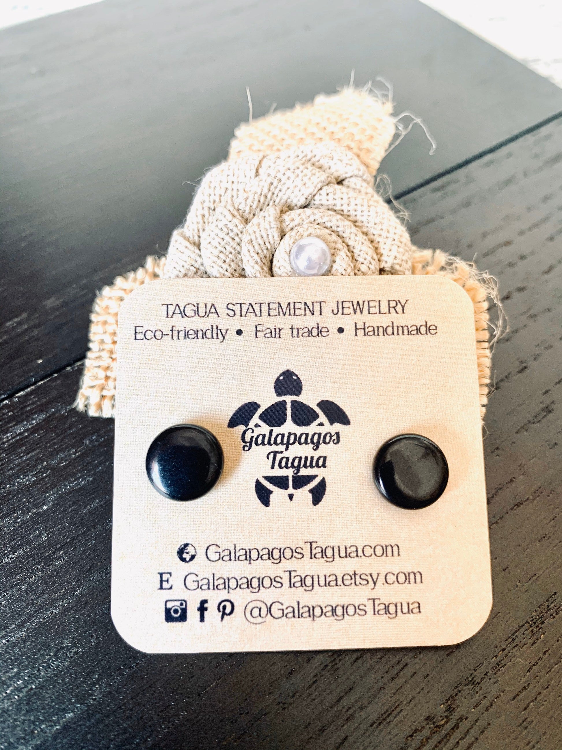 Black stud earrings Button post earrings Tagua jewelry Mothers day gift Edgy earrings Wearable art Fall fashion Art to wear Hypoallergenic