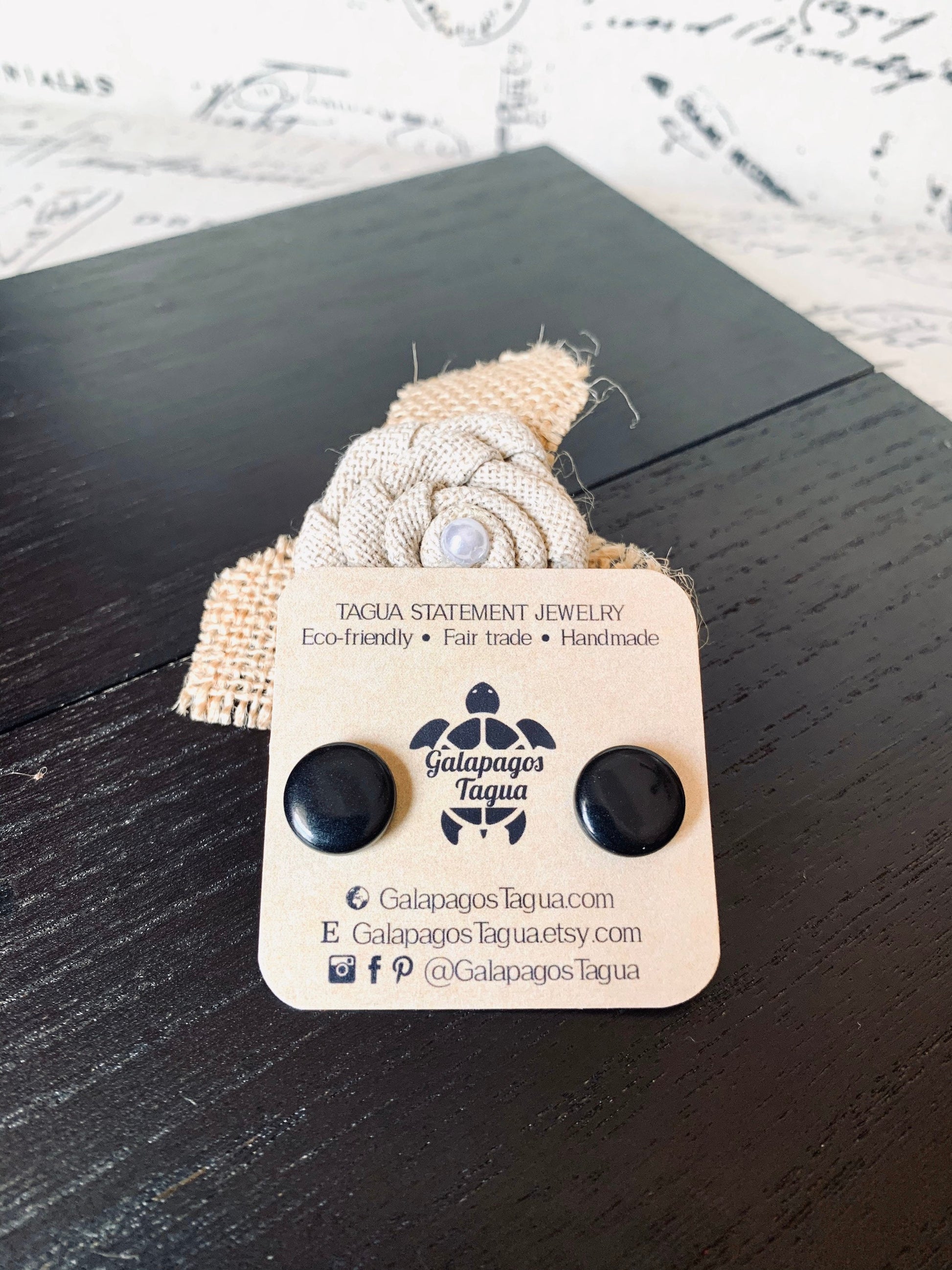 Black posts earrings Tagua jewelry Geometric round studs Fall fashion Artsy gifts Wearable art Button earrings Hypoallergenic posts