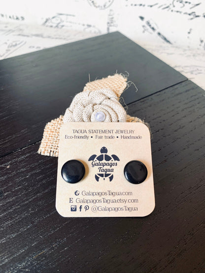 Black posts earrings Tagua jewelry Geometric round studs Fall fashion Artsy gifts Wearable art Button earrings Hypoallergenic posts