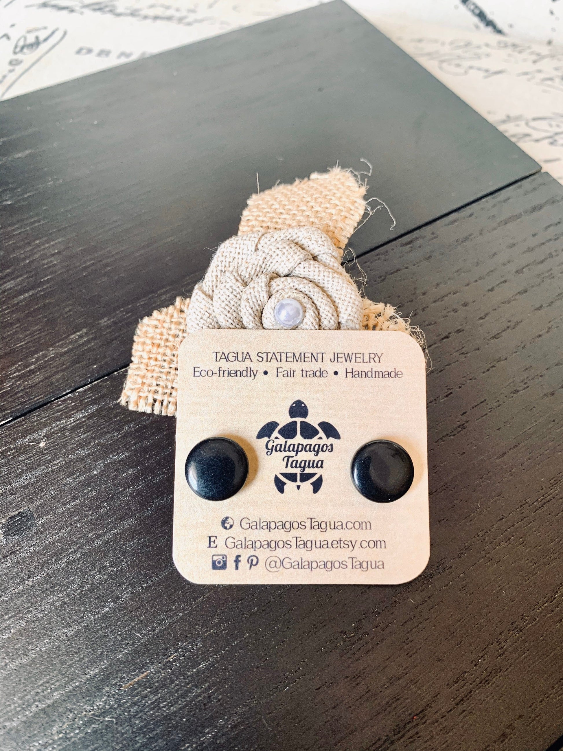 Black posts earrings Tagua jewelry Geometric round studs Fall fashion Artsy gifts Wearable art Button earrings Hypoallergenic posts