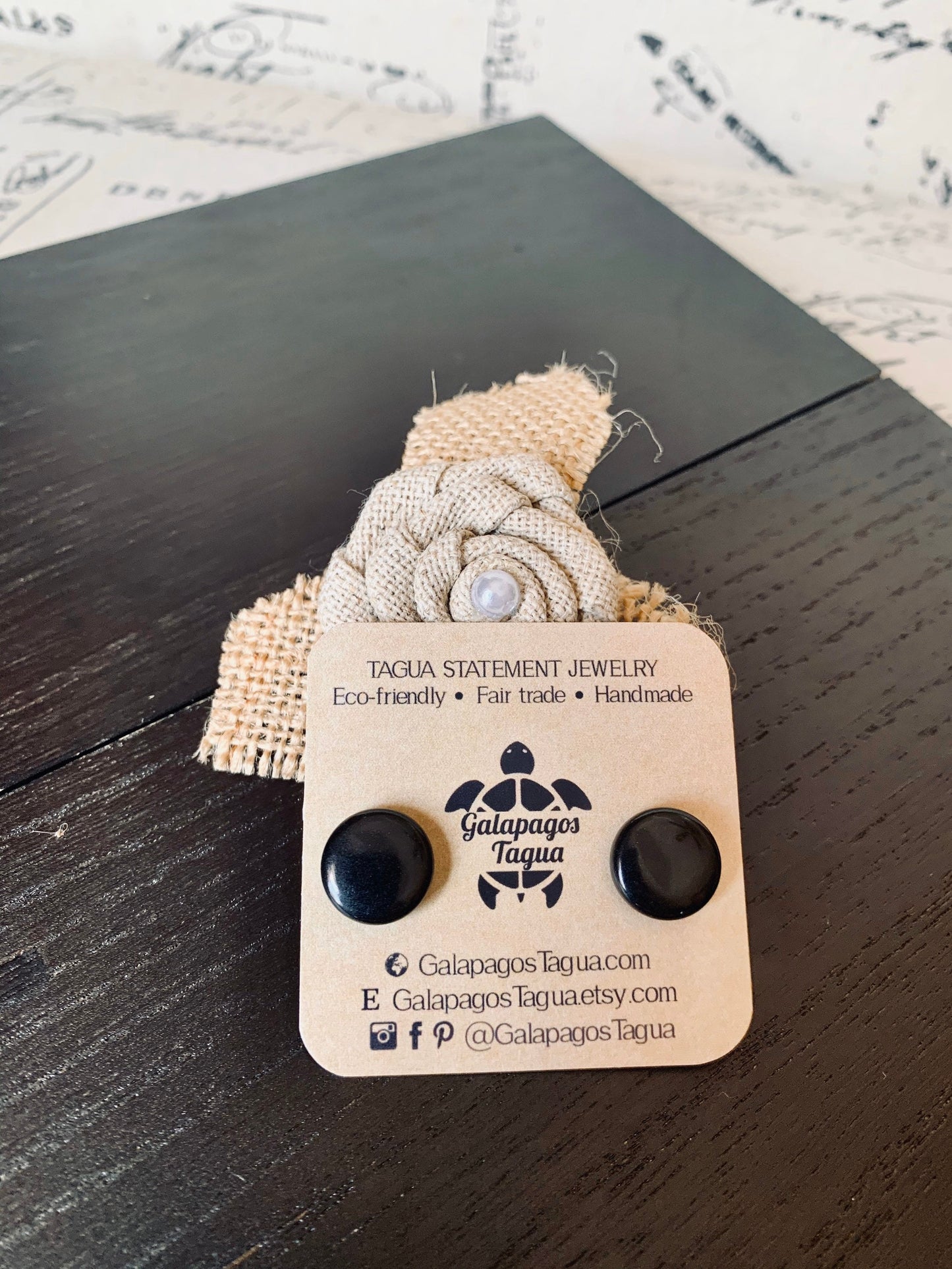 Black posts earrings Tagua jewelry Geometric round studs Fall fashion Artsy gifts Wearable art Button earrings Hypoallergenic posts