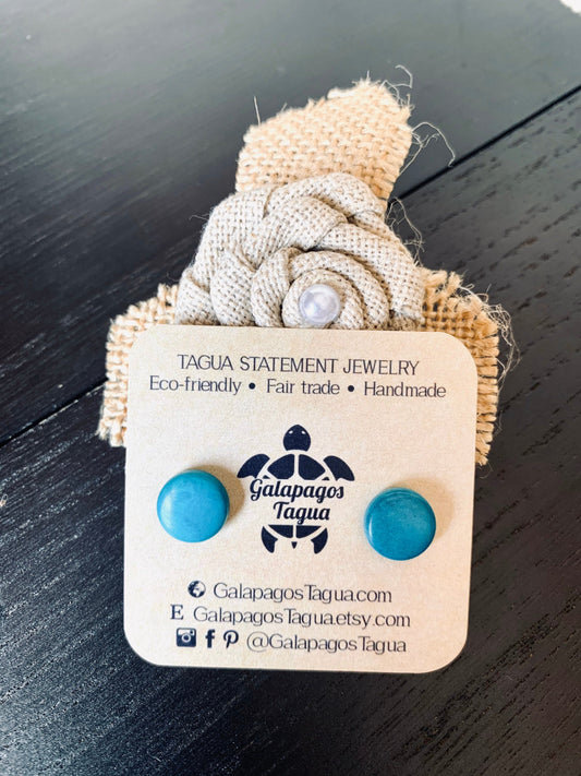Turquoise blue stud earrings Round beaded earrings Tagua jewelry Circle post earrings Easter basket gifts Wearable art Handmade beaded
