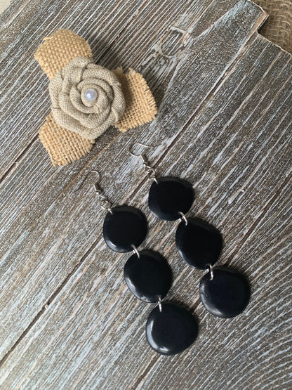 Black long beaded earrings Tagua jewelry Fall fashion Artsy gifts Dangling earrings boho Fall fashion 2025s Waterfall statement earrings
