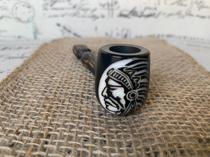 Native american Indian smoking pipe Handcrafted smoking bowl Tagua nut Unique tribal hand pipe Shamanic healing tools Hippie style pipe