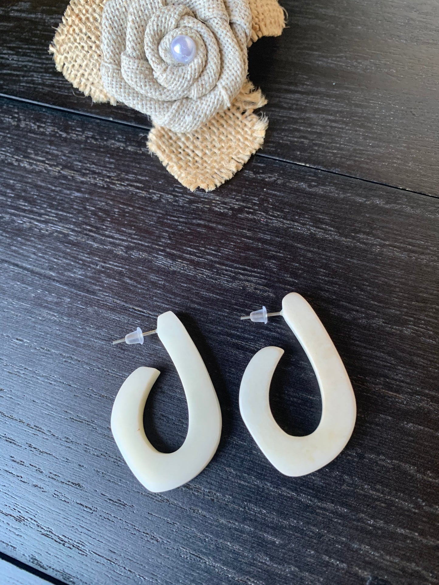 White statement earrings 14 wedding Anniversary gift for wife Tagua laser cut earrings Ivory statement hoop earrings Spring fashion trends