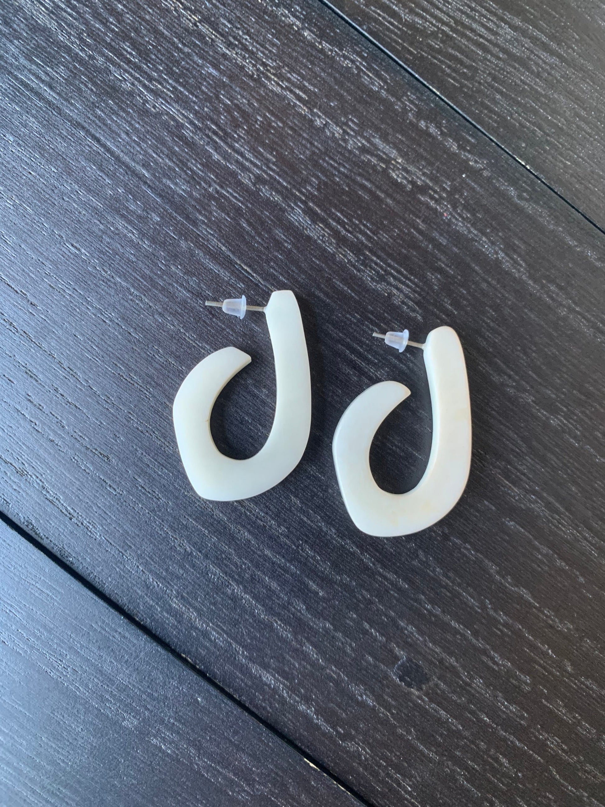 White statement earrings 14 wedding Anniversary gift for wife Tagua laser cut earrings Ivory statement hoop earrings Spring fashion trends