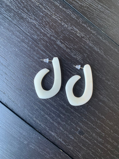 White statement earrings 14 wedding Anniversary gift for wife Tagua laser cut earrings Ivory statement hoop earrings Spring fashion trends