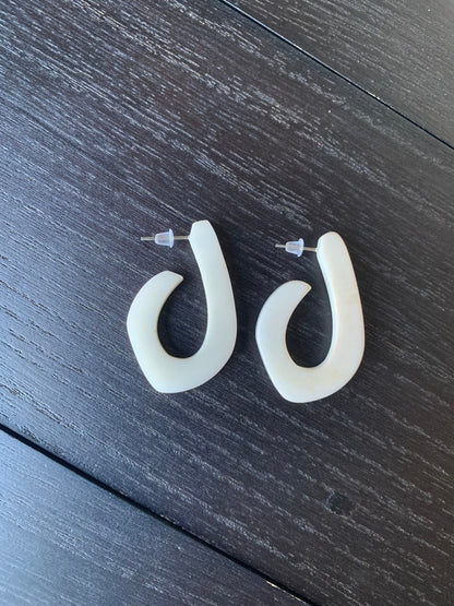 White statement earrings 14 wedding Anniversary gift for wife Tagua laser cut earrings Ivory statement hoop earrings Spring fashion trends