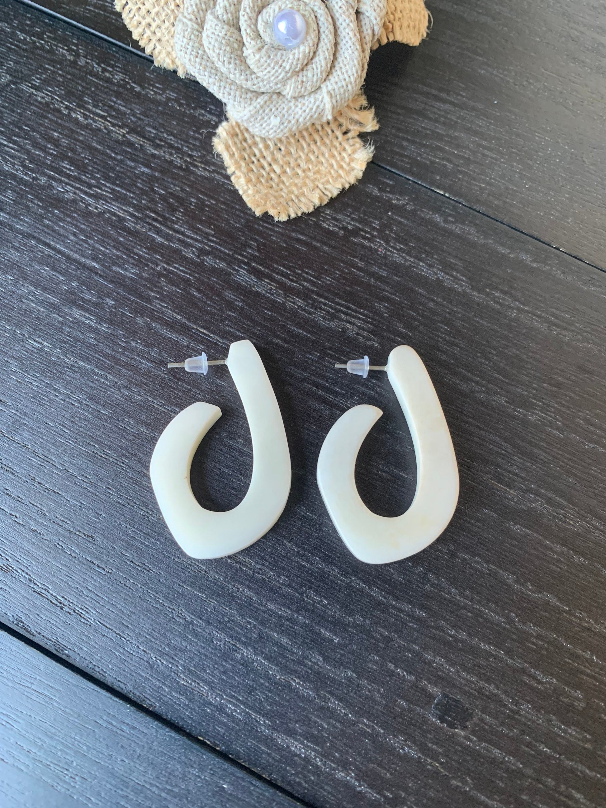 White statement earrings 14 wedding Anniversary gift for wife Tagua laser cut earrings Ivory statement hoop earrings Spring fashion trends